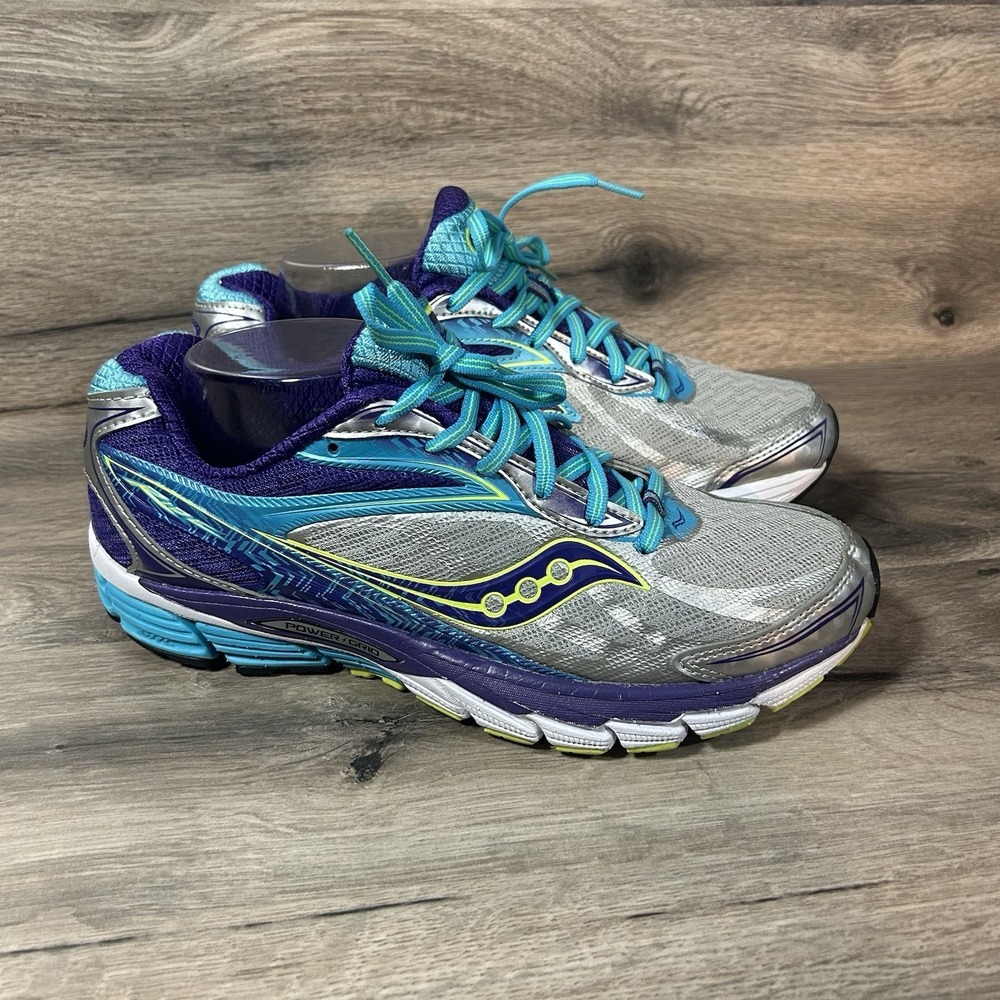 Saucony Ride 8 Shoes Womens Size 10 Wide Silver Purple Blue Running Shoes